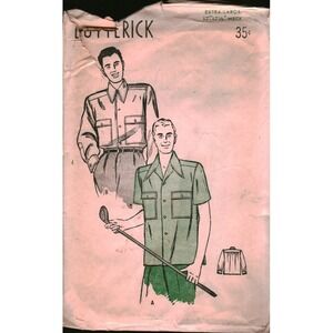 Vintage Butterick 3999 Mens Sport Shirt Sewing Pattern XL Convertible Collar 50s